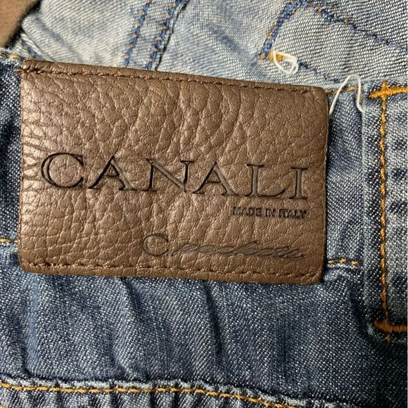 Men's Canali Jeans Size US 36 / Italy 52 Cotton Blue Denim Embroidered Logo - Picture 7 of 13